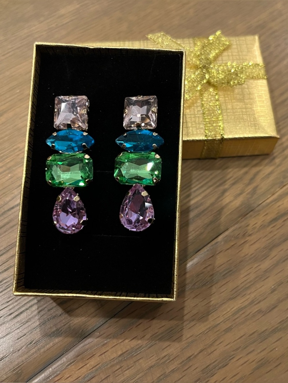 NEW Multi-Color Glass Drop Boho Earrings - Pastel Gemstone Statement - Picture 4 of 7